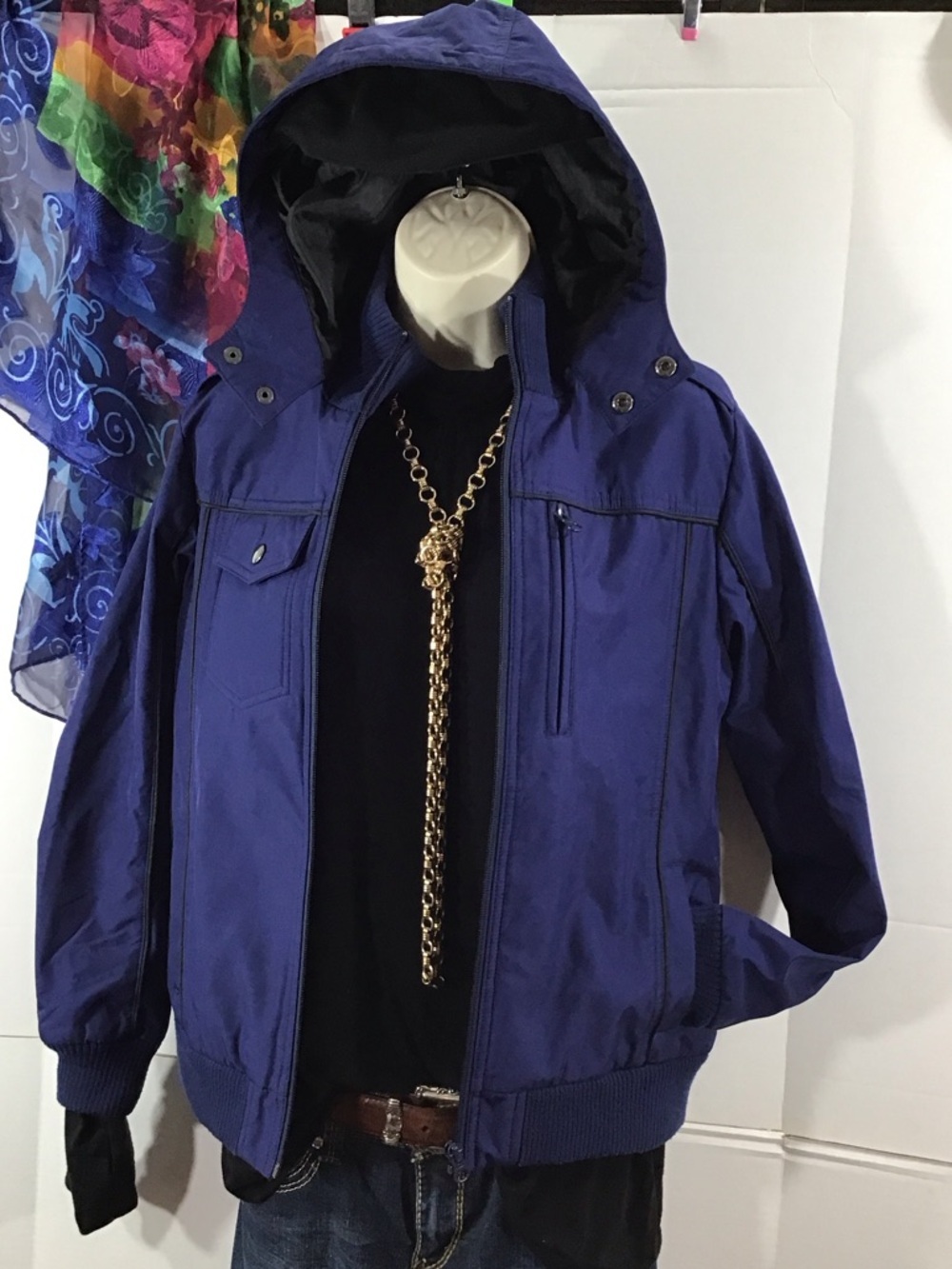 Baubax royal blue travel multi pocket zip front bomber jacket S